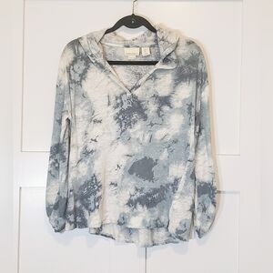 Cynthia Rowley Linen 100% Hooded Top Oversized Roll Tab Sleeve Green White Small